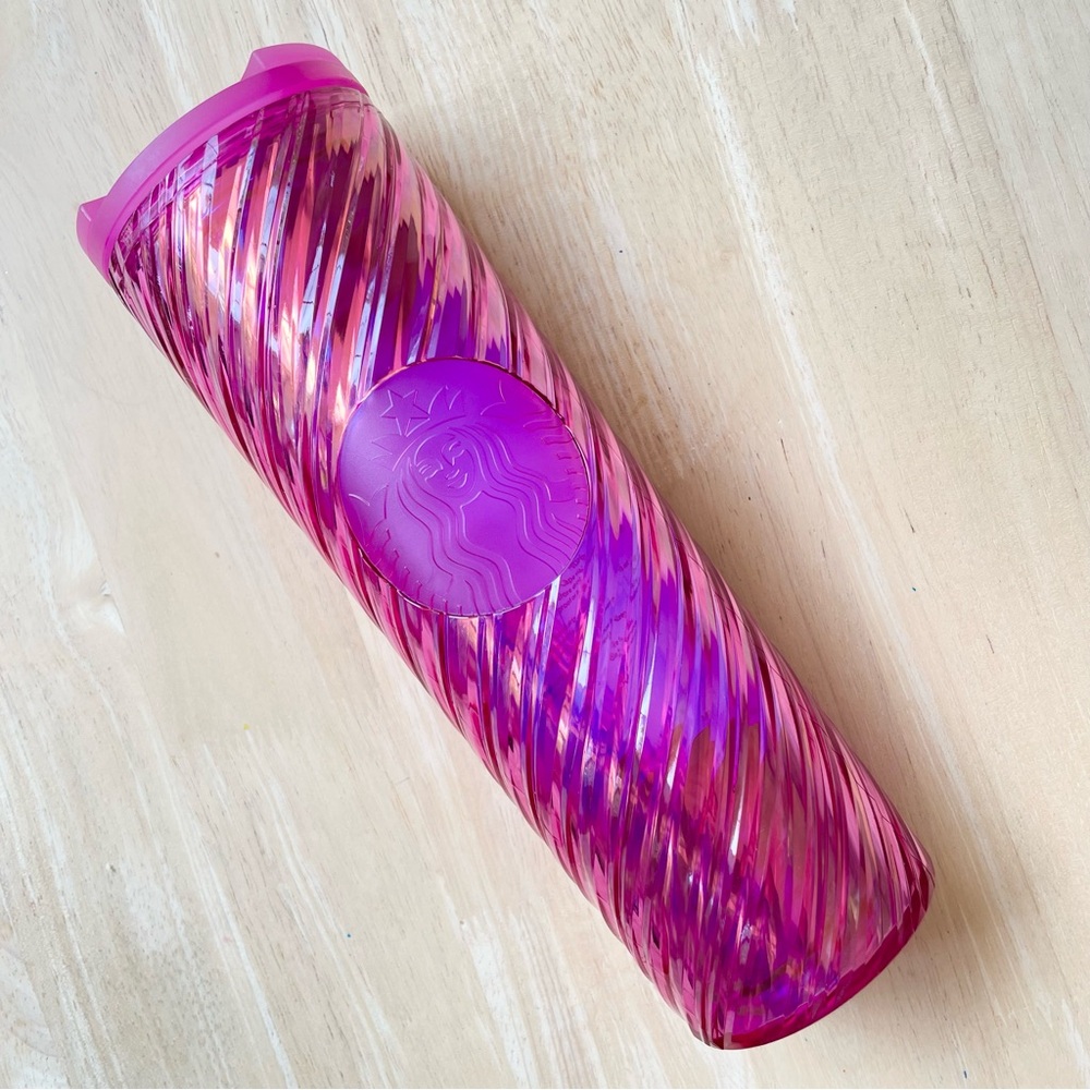 Starbucks NWT Pink Spiral Swirl Water Bottle Tumbler Holiday 2023 Iridescent